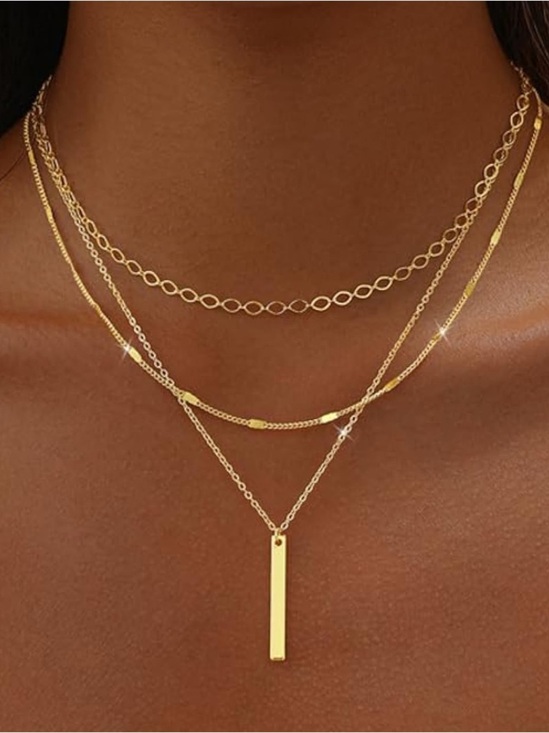 Anthropologie Jewelry - 14K Gold Plated Layered Bar Pendant Necklace Set